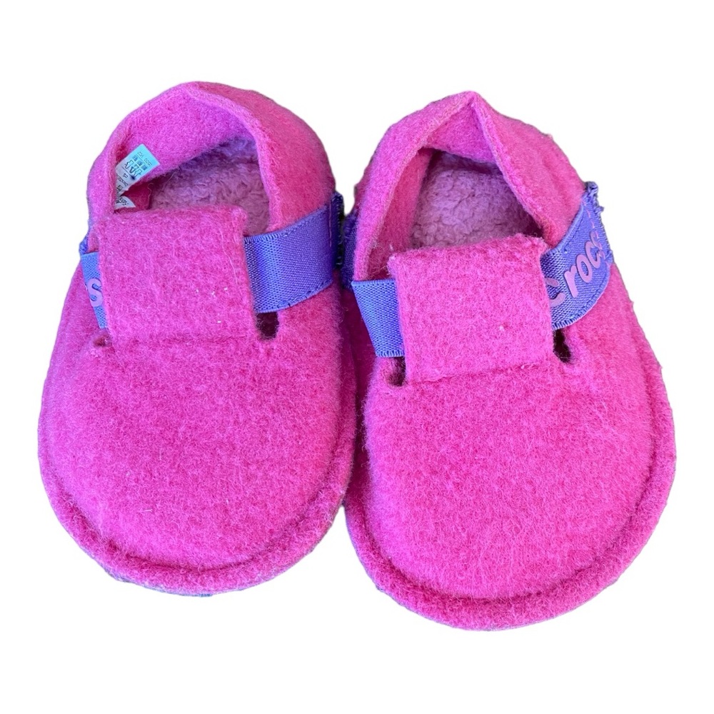 Crocs Classic Slipper Kids Pink Purple Fleece Toddler Size C5 GUC
